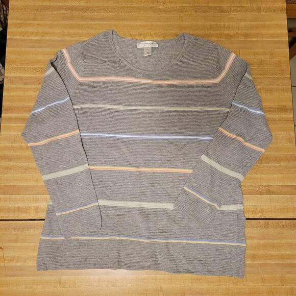 Christopher & Banks Women's Petite Large Sweater Gray Striped Ribbed Knit - Picture 2 of 7